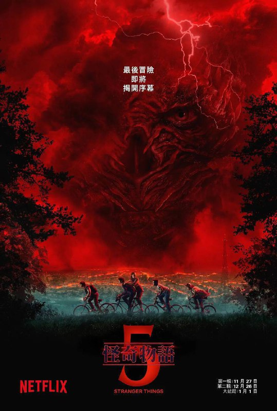 🎬 已更新：怪奇物语 第五季（2025）NF 4K DV&HDR 简英双语特效字幕 全 08 集🗂 信息✦ 体积：113.21G✦ 标签：#怪奇物语 #剧情 #科幻 #悬疑 #惊悚 #恐怖 #奇幻 #电影📝 内容简介 1987 年秋天，裂缝开启让霍金斯小镇伤痕累累，主角群团结起来，只为一个目标：找到威可那并杀掉他